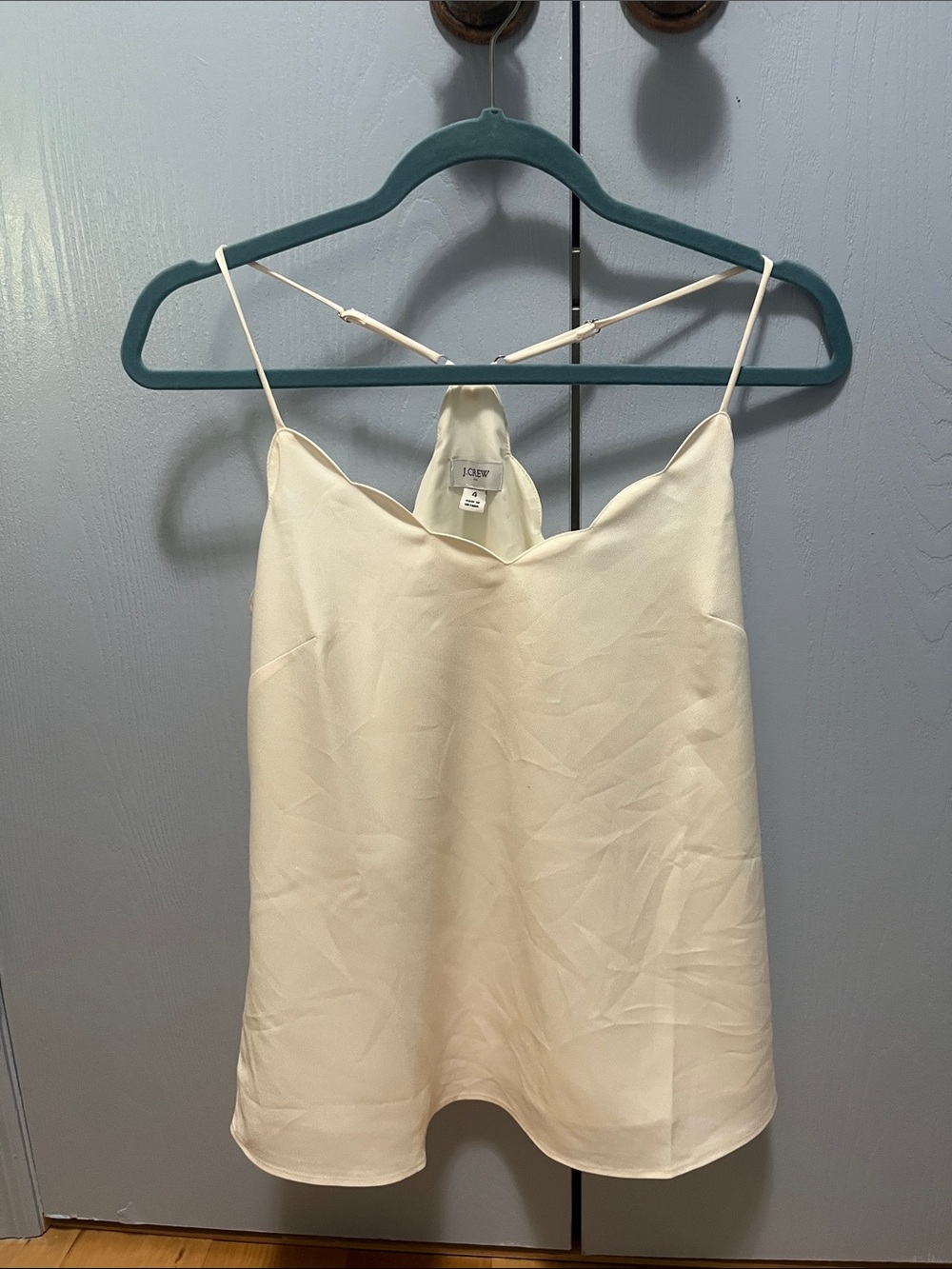 J. Crew Factory Cream Scallop V-Neck Cami with Adjustable Straps